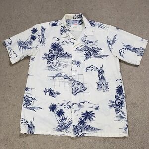 Hawaii Brand Mens Hawaiian Shirt Large Map Kamehameha Pineapple Hibiscus Aloha